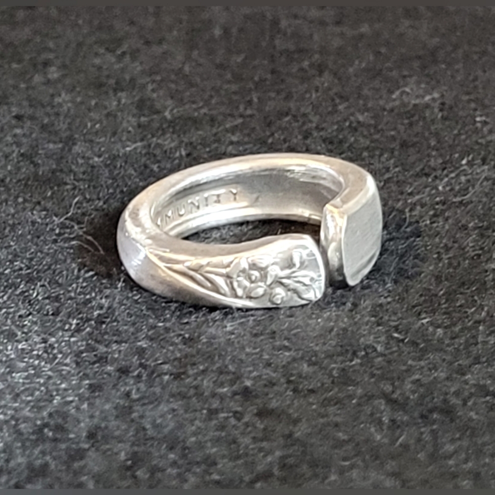 Floral Spoon Ring Vintage Silver Plate Community Evening Star Pinky Sz 4 Pinky